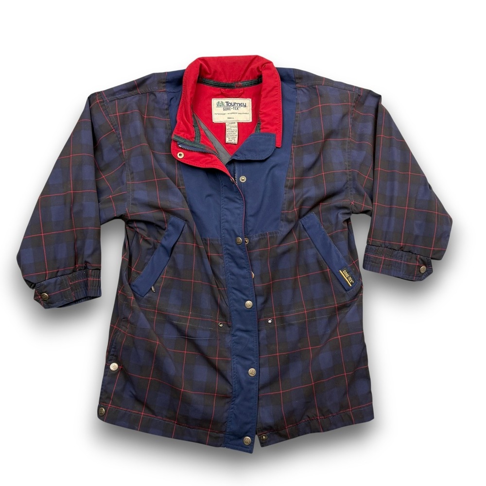 Tourney GORE-TEX Jacket Womens S Blue Plaid Waterproof Windproof Breathable Coat